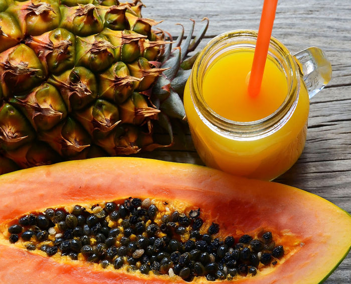 Papaya pineapple and pear juice